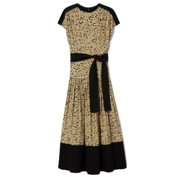 PROENZA SCHOULER Cape Dress Inky Leopard Print Short Sleeve Combo Black Tan 4 - Picture 12 of 12